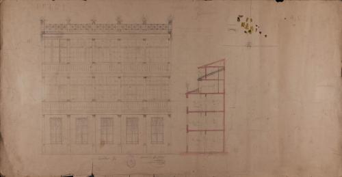 Alzado de la fachada principal y sección de la casa del marqués de Casa Jiménez