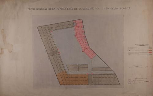 Plano general de la planta baja de la casa nº 16 de la calle del Sur