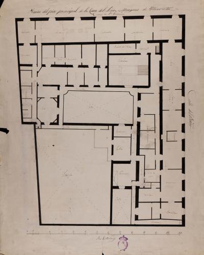 Planta principal de la casa del marqués de Iturbieta, entre la Carrera de San Jerónimo y la calle de Baño (Madrid)