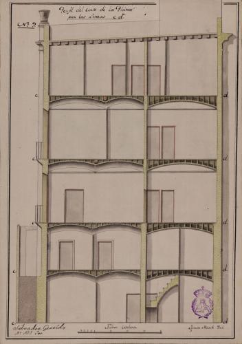 Sección CD de una casa de la calle de la Roca en Barcelona