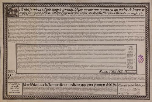 Presupuesto del coste de la intervención en el palacio de Carlos V en la Alhambra