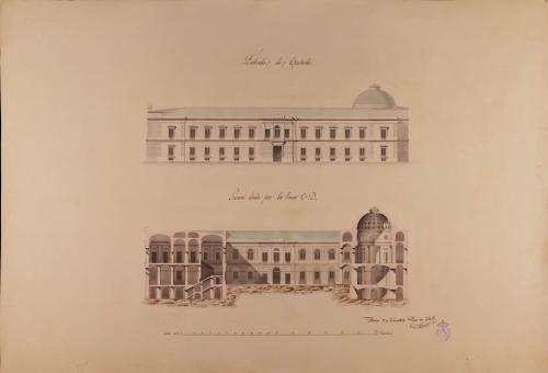 Alzado de la fachada lateral y sección CD de un palacio de un príncipe para una capital de provincia de tercer orden