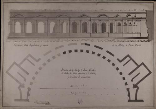 Planta y alzado de los llamados baños de Paulo Emilio, actual hemiciclo del mercado de Trajano