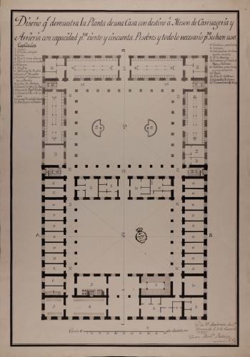 Planta baja de una casa con destino a mesón de carruajes y arriería, con capacidad para ciento cincuenta pesebres