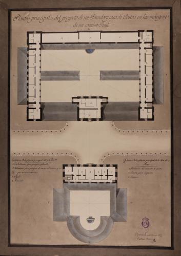 Planta principal de un parador y casa de postas en los márgenes de un camino real