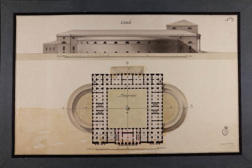 Planta principal y alzado de la fachada lateral de un edificio público con destino a esta Corte, para la custodia y venta al por mayor y menor de toda especie de comestibles