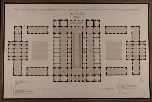 Planta de un mercado o plaza de abastos y alhóndigas para la venta de varias semillas, en el sitio que ocupaba el convento de San Francisco y su plaza en Jerez de la Frontera