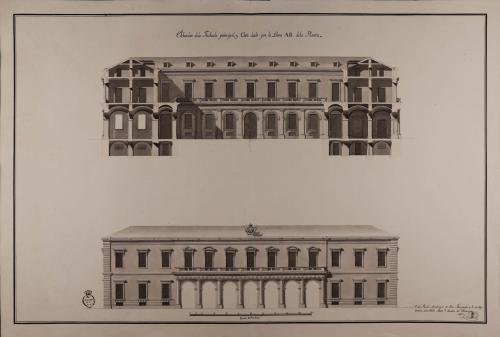 Alzado de la fachada principal y sección AB de un peso real para Madrid