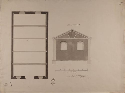 Planta y sección A de un almacén