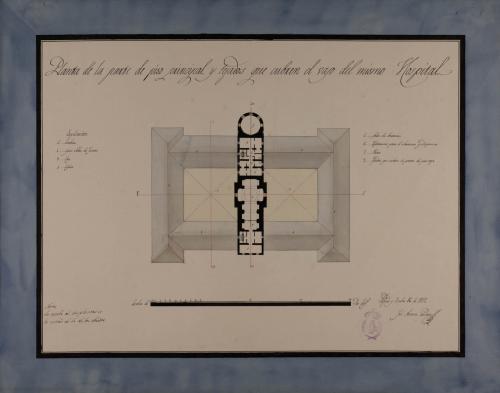 Planta principal y de tejados de un hospital para una capital de provincia