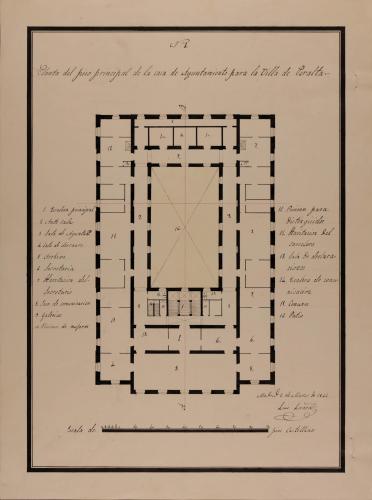 Planta principal de una casa de ayuntamiento con cárcel, para la villa de Peralte (Navarra)