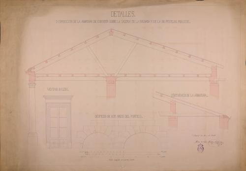 Detalles de la cubierta y galería de una casa de ayuntamiento con alhóndiga, para una población de 500 vecinos