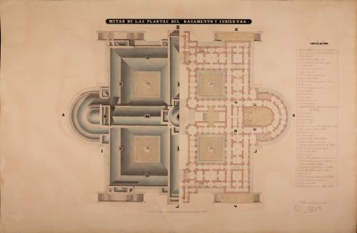Planta de la mitad del basamento y cubiertas de un congreso de senadores y diputados