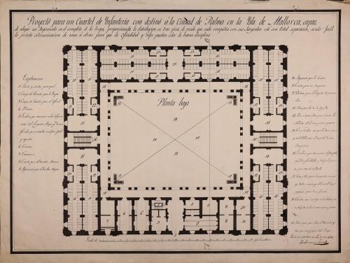 Planta baja de un cuartel de infantería para Palma de Mallorca