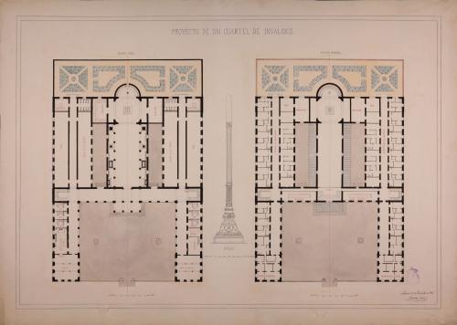 Plantas baja y principal y alzado del rollo de un cuartel de inválidos