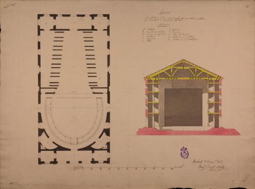 Planta y sección de un teatro público