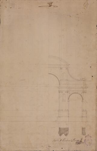 Mitad de la planta y alzado de un arco de triunfo al modo de los antiguos romanos