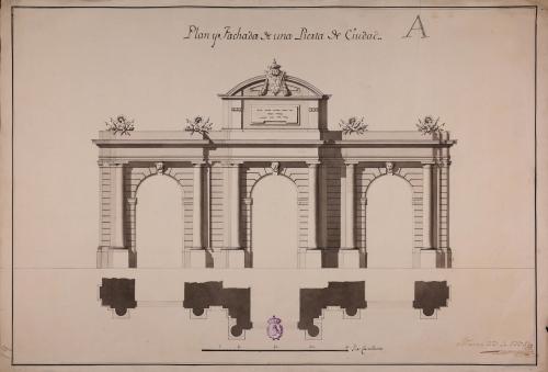 Alzado y planta de una puerta de ciudad