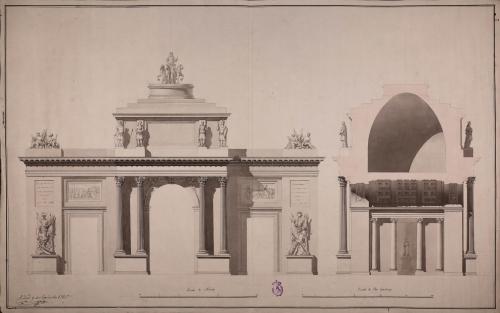 Alzado de la fachada y sección de un arco de triunfo