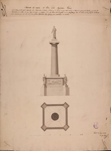 Planta y alzado de un monumento dedicado al padre de la Arquitectura, Vitruvio