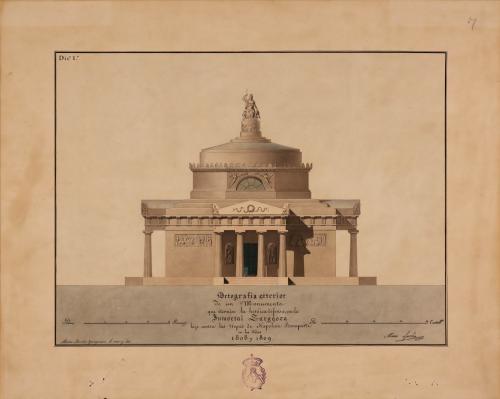 Alzado de la fachada de un monumento conmemorativo de la defensa de Zaragoza en 1808 y 1809