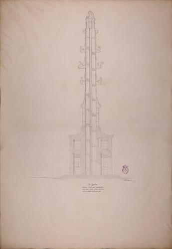 Sección de una columna rostral para la plaza principal de un puerto, dedicada a los héroes de Corfú y Lepanto