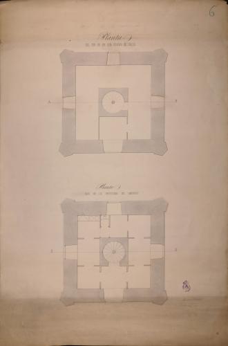 Plantas de torre con reloj y campanario