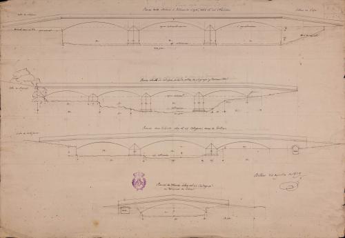 Perfil de los puentes desde Achuri á Bilbao sobre el río Nervión; sobre el río Cadagua, entre la peña de Arguyo y Zaranillo y el de la entrada sobre el río Cadagua cerca de Güeñes y puente de Ibarra sobre el mismo río