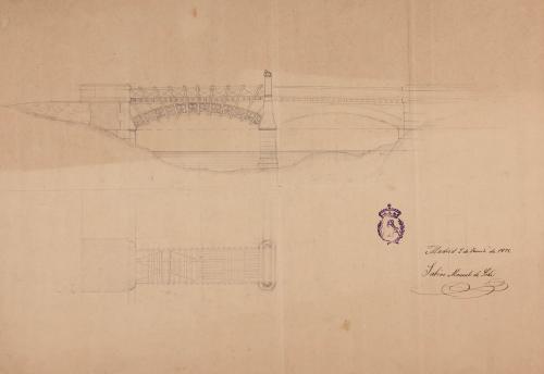 Planta y alzado de un puente de hierro forjado