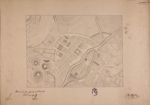 Plano topográfico del curso de un río que atraviesa una población