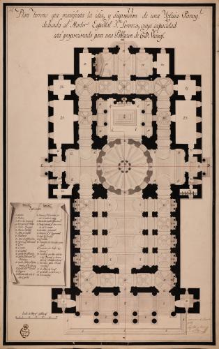 Planta de una iglesia parroquial dedicada al mártir español San Lorenzo, para una población de 600 vecinos