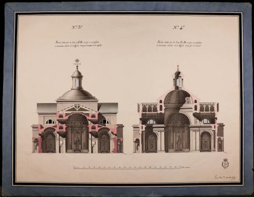 Secciones AB y CD de una iglesia parroquial dedicada a una santa mártir, para una gran población