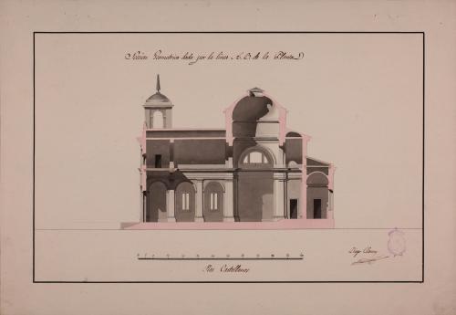 Sección AB de una iglesia parroquial que se supone construirse en la ciudad de Málaga para una feligresía de cien vecinos