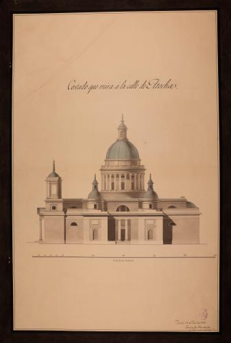 Alzado de la fachada que mira a la calle de Atocha de una nueva y magnífica iglesia parroquial para la de San Sebastián de esta Corte