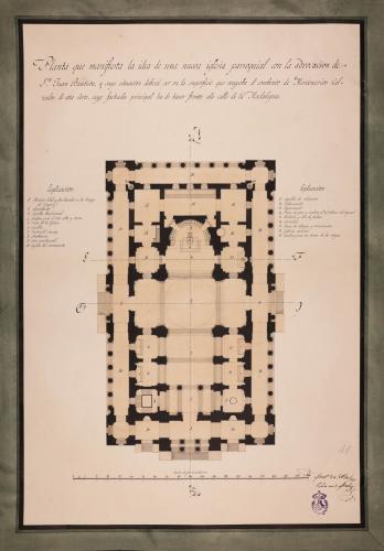 Planta  de una nueva iglesia parroquial, en la superficie que ocupaba el convento de Mercenarios Calzados de esta Corte y cuya fachada  principal ha de hacer frente a la calle de la Magdalena