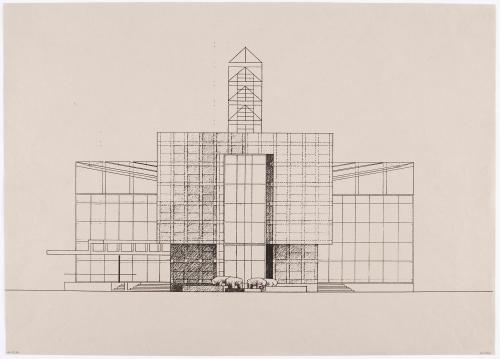 Pabellón de Castilla y León en la Exposición Universal de Sevilla. Alzado del acceso al Pabellón