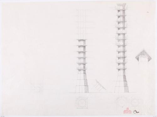 Propuestas para la Torre Telefónica, enlace en Pozuelo, Madrid. Alzados