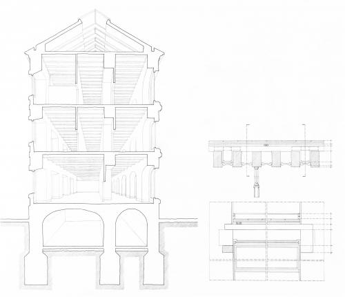 Rehabilitación de la parte antigua del Museo de Arte Contemporáneo de Madrid. Sección fugada y detalles constructivos del forjado de viguetas de madera