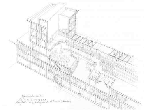 Biblioteca del CSIC. Madrid. Axonometría seccionada