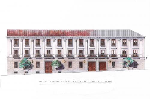 Palacio de Fernán Núñez,  Madrid.  Apunte cromático de la fachada, calle santa Isabel