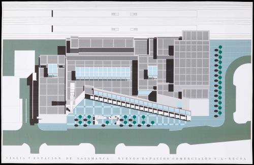 Centro comercial en la estación ferroviaria de Salamanca. Perspectiva isométrica
