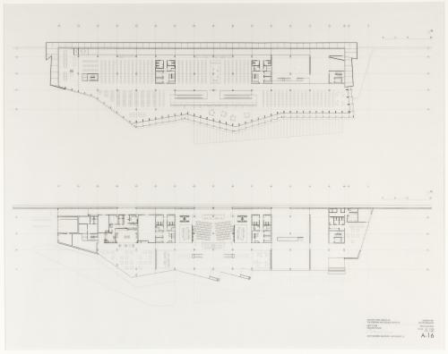 Instituto de Arqueología, Paisaje Cultural y Patrimonio Arquitectónico en Amersfoort  (Holanda). Secciones longitudinales por vestíbulo principal de la entreplanta y planta primera