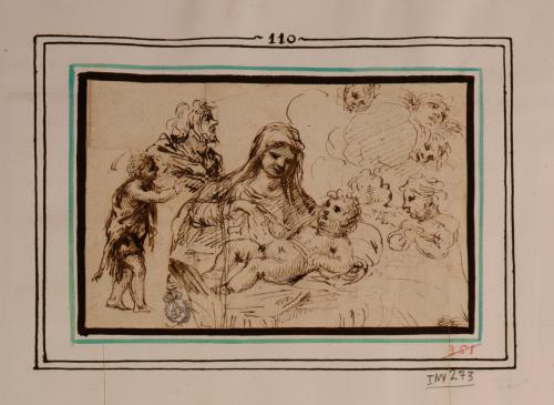 Estudios de la Virgen con Niño, cabeza de mujer, figura de San Juanito y cabezas de ángeles