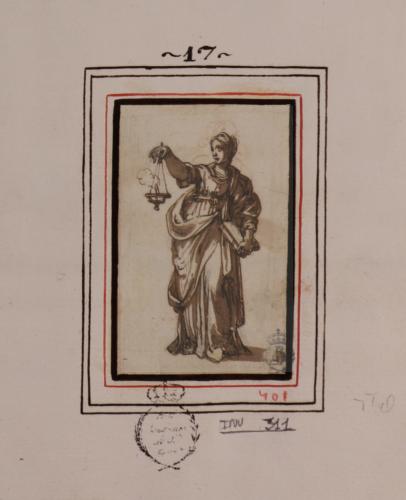 Estudio de figura femenina alegórica con un libro y una lámpara (sabiduría?)