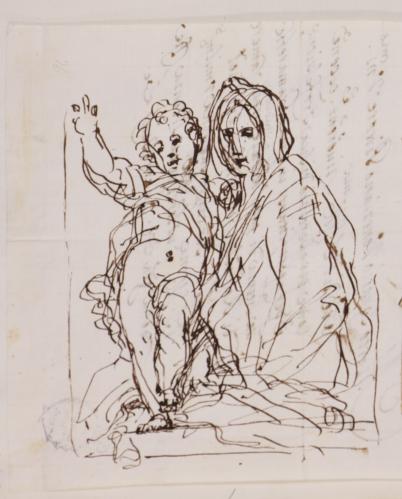 Estudio de Virgen con el Niño y estudio de figura masculina arrodillada