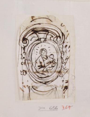 Apunte de Virgen con el Niño con marco ovalado