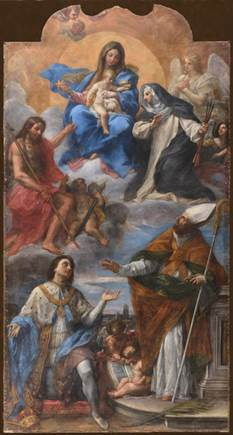 Estudio compositivo de la Virgen con el Niño en gloria con San Eusebio de Vercelli, san Juan Bautista, el beato Amadeo de Saboya y la beata Margarita de Saboya
