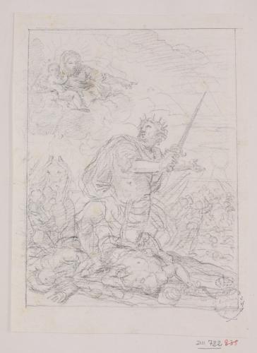 Estudio compositivo de la aparición de la Virgen a un guerrero en combate (Josué o Gedeón)