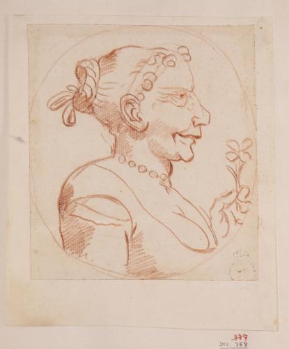 Caricatura de una dama de perfil hacia la derecha