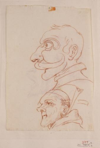 Dos caricaturas masculinas de perfil hacia la izquierda